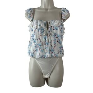 Free People Women's Top White Floral Lace Flutter‎ Cottagecore Bodysuit Size XS